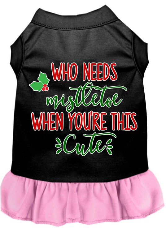 Who Needs Mistletoe Screen Print Dog Dress Black with Light Pink XL